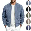 Jaqueta masculina de camurça transfronteiriça para primavera e outono, jaqueta masculina versátil de cor sólida com gola alta solta da Amazon