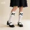Calcetines de Algodón Puro con Cordones hasta Media Pantorrilla para Mujer, Calcetines de Encaje con Cinta para Primavera y Verano hasta la Rodilla, Calcetines de Pantorrilla Lolita