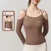 Top de Yoga de Manga Larga Asimétrico de un Hombro con Panel de Malla Camisola Espalda Hermosa Ropa de Yoga Alta Elasticidad Ropa Deportiva para Fitness