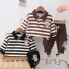 Conjunto de Dos Piezas para Niñas: Sudadera Rayada Nueva 2024 con Cuello de Solapa y Pantalón Casual de Algodón, Colección Primavera, Venta al por Mayor desde el Fabricante