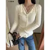 Nuevo en 8.20: Top de punto de un solo botón para mujer INSS con escote en V de encaje, estilo puro y seductor, manga larga, 5799