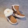 Chifres Fivela Couro Botas de Neve Feminino 2024 Inverno Novo Quente Sola grossa Casual All-match Lã Antiderrapante Sapatos