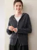 Elegante e de Alto Valor! Cardigã de Tricô de Caxemira com Capuz para Mulheres, Solto, Relaxado, Toque de Luxo, Outerwear de Lã Grossa com Zíper