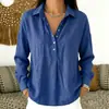 Camisa de Manga Larga con Hombros Caídos, Cuello Solapa, Botones a Mitad, Color Sólido, Algodón Lino, Nueva para Primavera/Verano 2026, Transfronteriza de Amazon, Temu, para Mujer