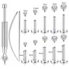Conjunto de 13 Peças de Tarraxas para Cartilagem Auricular Clássicas de Aço Inoxidável com Pino e Cravejadas de Zircônia, Tarraxas Planas para Piercing Corporal, Piercings de Nariz em Estoque