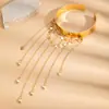 Pulsera de Brazo Europea y Americana de Corazón Ancho Transfronteriza, Pulsera de Brazo de Cadena Única Lisa Dorada con Borla, Cadena de Brazo Abierta Dulce y Romántica al por Mayor