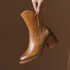 Botines Chelsea originales, botines cortos marrones de tacón grueso de otoño para mujer, botines Martin elegantes de estilo británico, botines de cuero