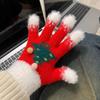 Guantes de Árbol de Navidad de Copo de Nieve para Mujer Invierno Dedos Abiertos Pantalla Táctil Forro Polar Engrosados Cálidos Peludos Estudiantes Montar Ciclismo