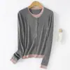 2025 Primavera y Verano Nueva Llegada Lana Peinada Cuello Redondo Cárdigan de Punto Diseño con Sentido de División de Color Cordón Ajustable Top Falso de Dos Piezas para Mujer