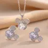 [Conjunto] Brincos e Conjunto de Colar de Luxo Leve de Alta Qualidade, Zircônio Completo, Indústria Pesada, Cobre Galvanizado a Ouro Real, Micro-Embutidos