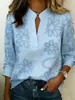 2026 Amazon transfronterizo europeo y americano para mujer otoño casual manga larga estampado cuello en V holgado top camisa