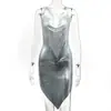 Vestido Metálico de Tirantes sin Espalda AYJ Estilo Europeo y Americano Amazon Discoteca Sexy con Escote en V Lentejuelas Largo Y1353