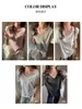Camiseta de Algodão Preguiçoso, Corte Solto, Cor Sólida, Decote V Clássico, Design com Borda Enrolada, Manga Curta, Top de Alta Qualidade Estilo Coreano Feminino