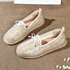 Sapatos de Pescador com Renda Pregável, Sapatos Planos de Tecido para Mulheres, Slip-Ons Respiráveis para Primavera e Verão, Sapatos de Tecido Old Beijing para Mulheres