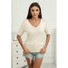Direto da Fábrica Nova Camiseta Lyocell Tencel Feminina de Verão Fina Cor Sólida Gola V Suéter Manga Curta Slim Fit Top