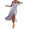 Verano 2026 Nueva Ropa de Mujer Transfronteriza Amazon Vestido Europeo y Americano Elegante Estampado Floral Abertura Hombros Descubiertos Vestido Largo
