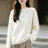 Novo Suéter de Lã Cashmere Outono/Inverno 2026 Gola Alta Meia Gola Borda Enrolada Tricô Manga Longa Cor Sólida Feminino Suéter de Lã Escovada