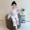 Conjunto de Pijama de Seda Helada para Niñas Primavera y Verano, Estilo Antiguo Nuevo Estilo Chino Conjunto de Dos Piezas de Manga Larga 2026 Ropa de Casa Estilo Princesa para Niños