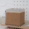 Caixa de Armazenamento Estilo Japonês, Cesta de Armazenamento para Sala de Estar e Quarto, Cesta de Armazenamento de Palha e Rattan Sintéticos, Cesta de Armazenamento para Armário de Casa
