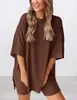 Verano 2025 Nuevo Transfronterizo Europeo y Americano Estilo Bolsillo Comercio Exterior Moda Casual Conjunto Color Sólido Holgado Pijama Ropa de Mujer
