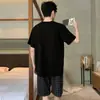 Conjunto de pijama de verano para hombre, de manga corta y pierna corta, ligero, talla grande, corte holgado, adecuado para usar como ropa de estar en casa