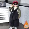 Roupa de Inverno Infantil Jaqueta de Algodão Color Block 2026 Inverno Novo Estilo Coreano Parka com Capuz Espessa Tendência