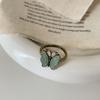 Anillo Abierto de Mariposa y Flor con Goteo de Aceite de Lujo Ligero Antiguo de Alta Gama para Mujer, Anillo de Moda Único