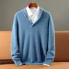 Nuevo suéter de visón y cachemira para hombre con cuello en V para otoño e invierno, jersey casual de negocios, camisa base de punto de cachemira de color liso engrosada