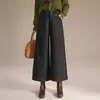 Pantalones de Lana de Pierna Ancha Estilo Otoño e Invierno Sueltos Adelgazantes para Mujeres Petites Pantalones Casuales Rectos Cortos con Más Terciopelo para Mujer