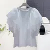 Camiseta Feminina Estilo Coreano com Babados, Costuras, Gola Redonda e Manga Curta - Design de Verão 2025, Nicho, Solta, Versátil, Moderna