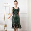 Mais vendido na Europa e América, vestido colete clássico para festas e banquetes retrô, vestido de baile Gatsby com lantejoulas e franjas, vestido de dança