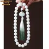Pulsera de Bodhi Natural de Hainan Raíz de Bodhi de Jade Blanco 14mm Doble Círculo para Mano Unisex Pulsera Wenwan Palacio de Loto de Piedra
