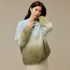 Tie-dye gradient cashmere wool brushed knit sweater top for women, autumn and winter, thick, round neck, knitwear, early autumn inner layer, base layer