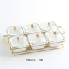 Estante de Hierro Forjado con Bandeja Plato de Cerámica para Frutas Nuevo Estilo Nórdico Bandeja Dividida para Snacks Casera Simple Bandeja para Dulces y Snacks con Tapa