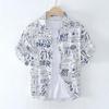 Camisa de manga curta com 1639 letras impressas masculina tendência japonesa usar camisa casual solta uma geração de cabelo