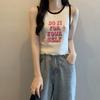 Estampado de Letras Cuello Redondo Color en Contraste Pequeño Chaleco Camisola para Mujer Verano Nuevo Ropa Interior Dulce y Sexy Top Suéter Corto