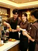 Uniformes de Trabalho para Garçons de Cafeteria e Lanchonete de Chá com Leite, Camisas Cáqui Unissex