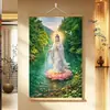 Pintura Pendurada do Bodhisattva Guanyin, Pintura Decorativa de Retrato de Guanyin de Vestes Brancas para Hall de Entrada e Sala de Estar, Rolo Pendurado de Madeira Maciça, Paz e Bênção, Pintura Atratora de Riqueza