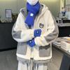 Jaqueta de Pele de Cordeiro Cartoon Engrossada Masculina Inverno Estilo Japonês Costura de Desenho Animado Contraste de Cores Tendência Solta Casual Quente Roupas de Algodão