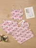 Conjunto de Pijama Feminino de Três Peças Casual Doce com Estampa de Desenho Animado, Novo Lançamento Mais Vendido, Adequado para Pijamas Estilo Europeu e Americano