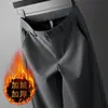 Pantalones rectos holgados para hombre de seda helada italiana otoño antiarrugas, elasticidad en cuatro direcciones, pantalones largos casuales de negocios para mediana edad