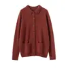 Nuevo Suéter de Cachemir Otoño e Invierno 2025 Cárdigan para Mujer Cuello Polo Bolsillos Dobles Camisa Abrigo Exterior Elegante Versátil