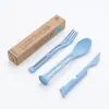 Conjunto portátil de louça de trigo com três peças conjunto de louça de palha de trigo Tigela Copo prato prato hashi garfo hashi trigo conjunto de seis peças