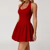 Vestido esportivo transpassado sem costura para mulheres, decote halter, costas abertas, justo, de secagem rápida, anti-exposição, adequado para treino, corrida, fitness e tênis