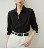 Camisa Verde de Satén Sencilla y Directa para Mujer, Camisa Profesional de Alto Nivel para Entrevistas, Top Ligero para el Trayecto al Trabajo