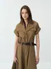 Oferta especial, sin devoluciones ni cambiosOriginalmente 299 yuanes, con cuello, entallado en la cintura, vestido con tacto de algodón, elegante para el verano 258509