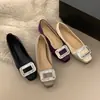Primer Encuentro con el Zapato de Salón Individual para Mujer con Hebilla Cuadrada de Pedrería Estilo Francés, Presentando un Aumento Oculto de Altura, Diseño de Deslizamiento Superficial, Versátil y Elegante para el Trayecto Diario