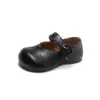 Sapatos Mary Jane para meninas, sapatos infantis de couro com sola macia para idades de 3 a 6 anos, estilo primavera e outono, sapatos pretos de princesa, sapatos rasos de criança para primeiros passos