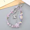 Nueva Cadena Doble de Corazón para Colgar en la Muñeca Cadena de Cinco Puntas Chapada en Color Colgante con Cuentas Llavero Colgante para Teléfono Móvil de Mujer