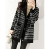 Casaco de Lã Feminino Comprimento Médio 2023 Outono e Inverno Nova Moda Elegante Casual Xadrez Estilo Chanel Casaco de Lã